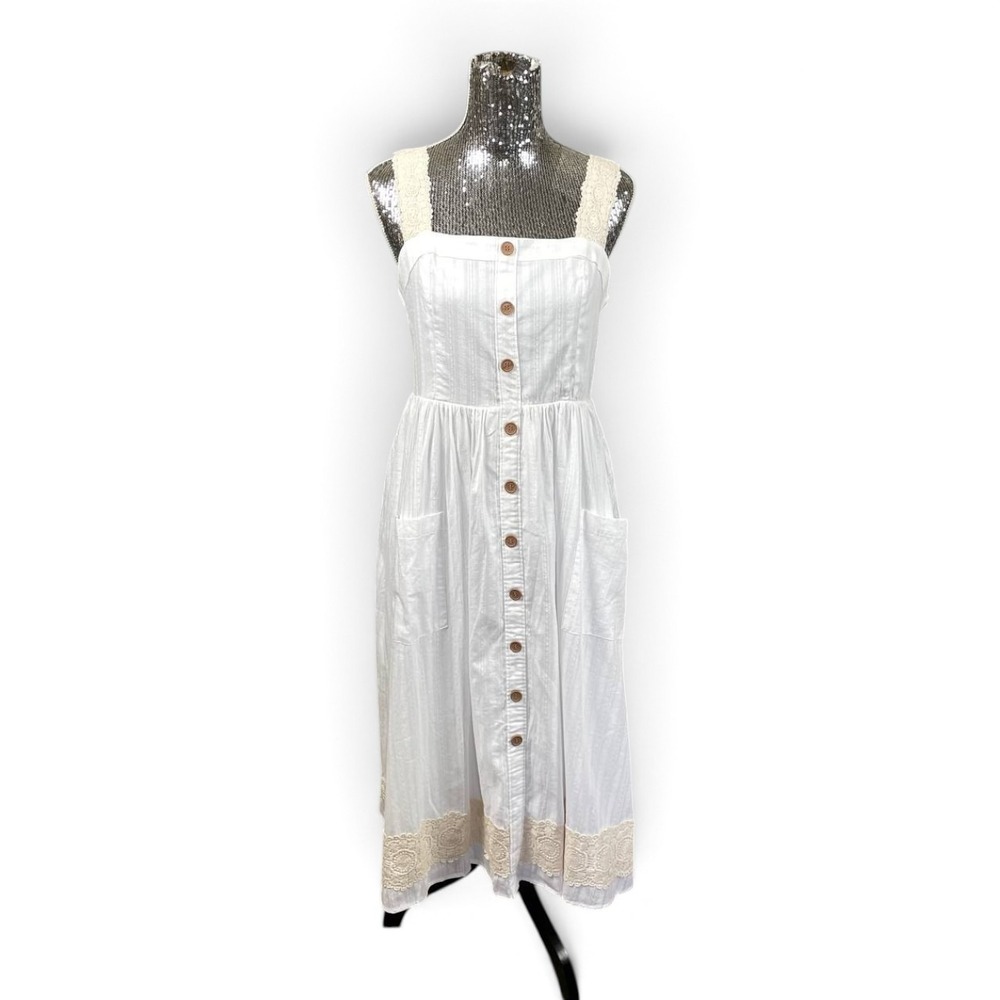 Haute Hippie NWT White Crochet Trim Button Front Maxi Dress Size 8 Cottagecore